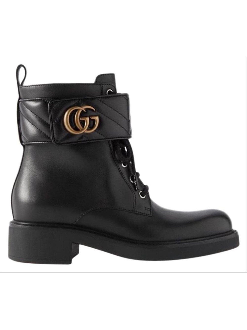 GUCCI Marmont GG logo leather combat ankle boots